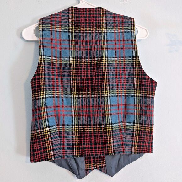 Vintage 90s Royatex Plaid Vest Pure New Wool Great Britain Academia Size 34 - Picture 2 of 6